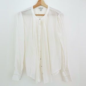 Joie Shirt Cream/Ivory Cotton&Silk Pleat Cutout Cuff Button Womens, Size M